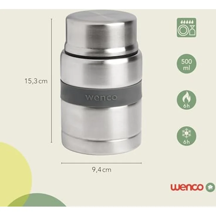 Wenco Lunchbox Thermobehälter für essen warmhalten to go 500ml, (1-tlg, Edelstahl), Essensbehälter für unterwegs, Lebensmittelsicher & BPA-frei – Bild 3