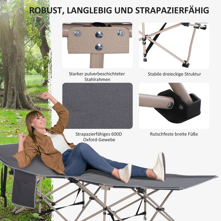 Feldbett, Campingbett, klappbar, wetterbeständig, Tinte. Tragetasche, 190 x 68 x 52 cm, Grau--Grau--52x68x190cm--YOUDENOVA – Bild 7
