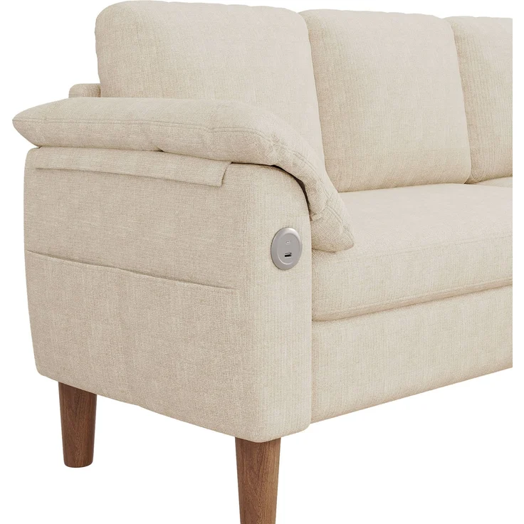 Ecksofa 181x125x88 cm in Beige mit Stauraum-Chaiselongue, USB-Anschluss und Taschenfederkern – Bild 9