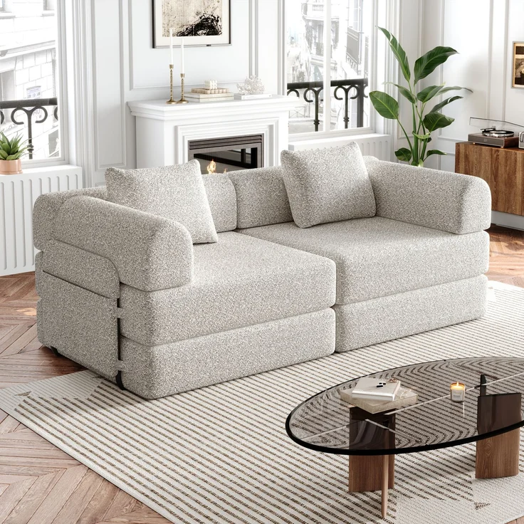 Schlafsofa mit Ablagefach & Stahlrahmen, wandelbarer Einzelsitz Sofa Bett mit rutschfester Unterlage,2-Sitzer,khaki – Bild 2