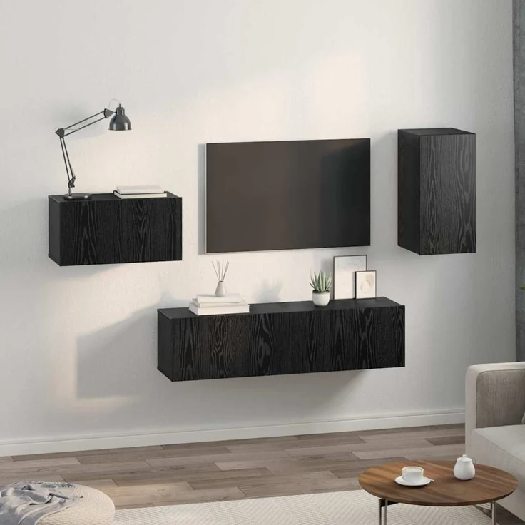 vidaXL TV-Schrankset 4 Stk. Schwarz Eichen-Optik Holzwerkstoff 3393298 – Bild 4