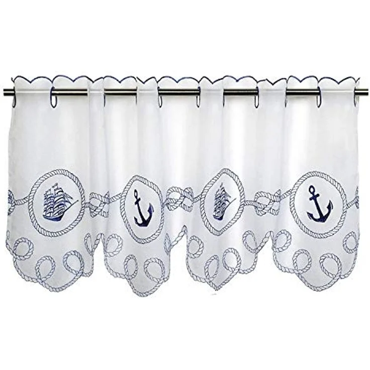 Delindo Lifestyle Scheibengardine ANKER SEGELSCHIFF (1 St), Stangendurchzug, transparent, Voile, HxB: 45x115, mit Stangendurchzug, für die Küche – Bild 1