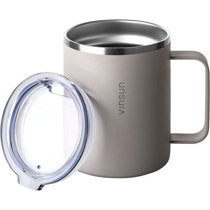Vinsun Thermobecher Edelstahl Isolierbecher 350ml - Kaffeebecher mit Henkel und Deckel, 2-tlg, Edelstahl, Doppelwandig isoliert, BPA frei, bruchfest, Kalt- und Heißgetränke – Bild 4