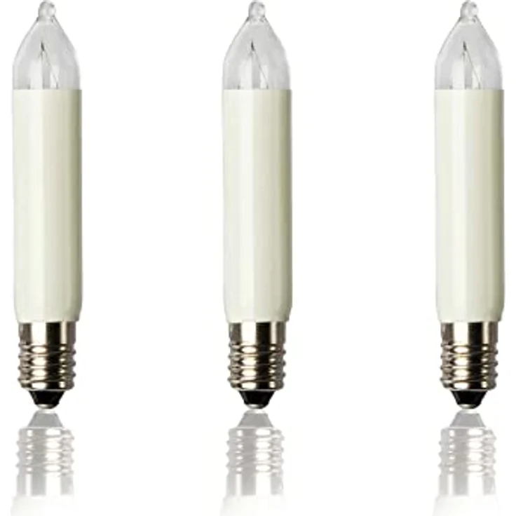 hellum Ersatzkerzen Glühfaden 16V 3W für Lichterketten & Schwibbogen, 3 Stück Kleinschaftkerzen E10 (ø10 mm) passend für 15 Brennstellen, 22 Lumen Ersatzkerzen Lichterkette, für innen & außen 934038 – Bild 1
