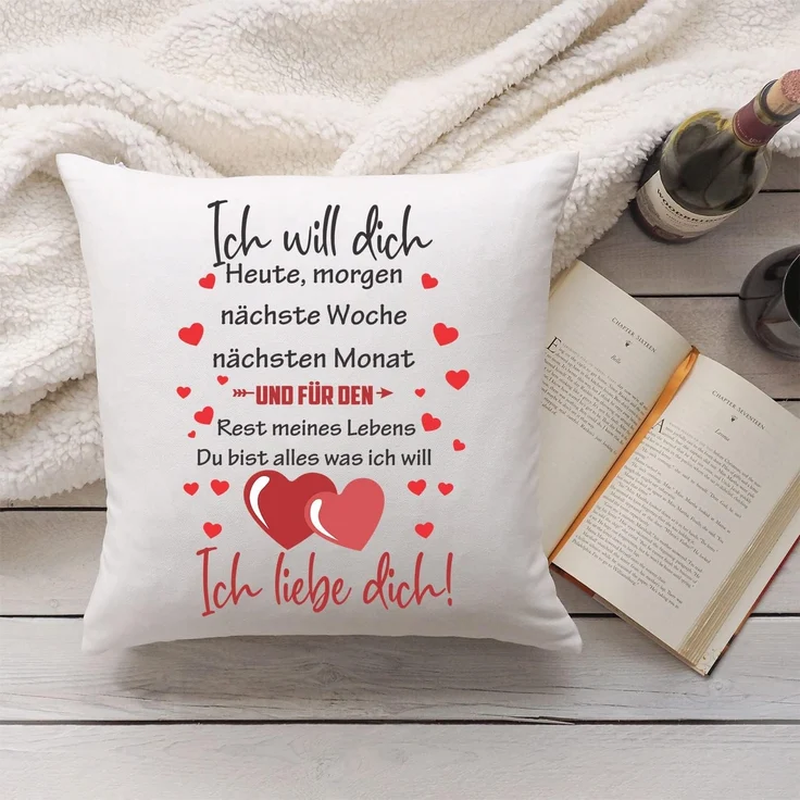 GRAVURZEILE Zierkissen mit Spruch - Ich will dich Heute Morgen nächste Woche - Für Paare -, starke Farben ohne verblassen, Maschinenwäsche geeignet - mit Füllung – Bild 3