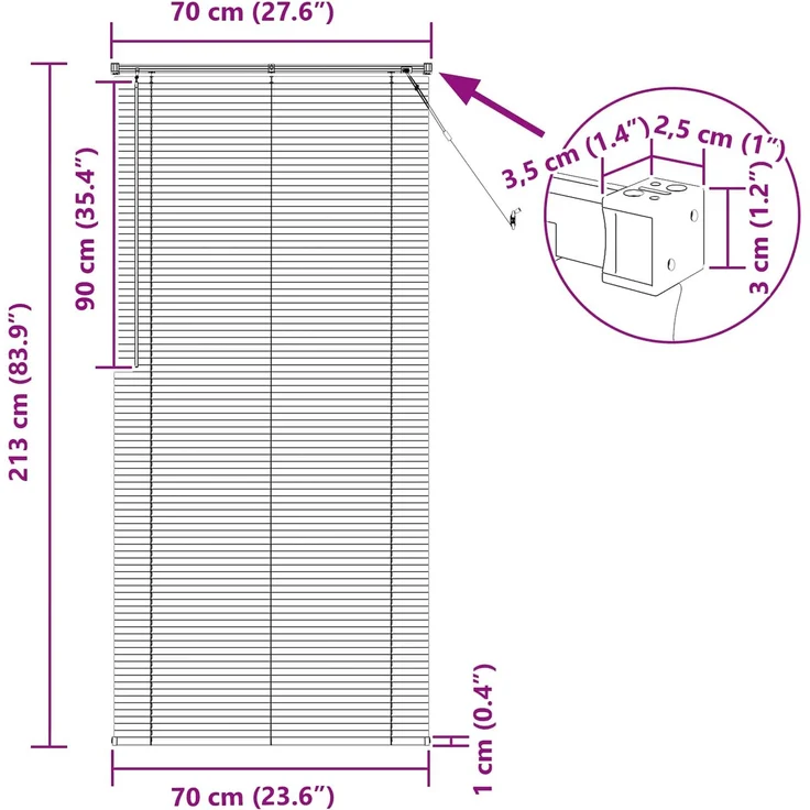 vidaXL Venezianische Jalousie Schwarz 213 x 70 cm 25 mm PVC 42003748 – Bild 10