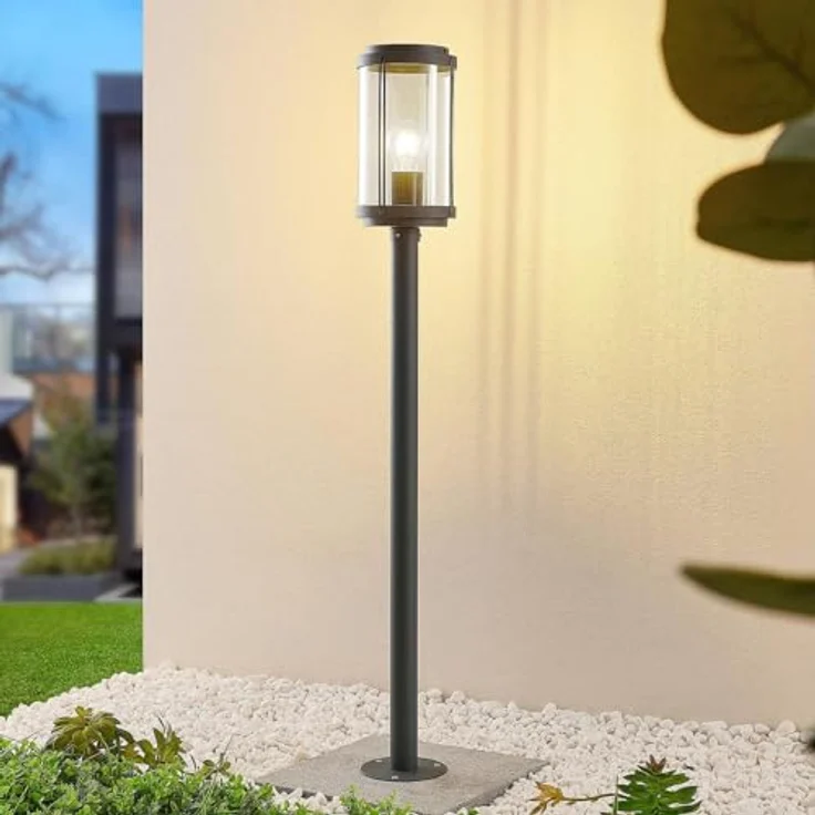 Lindby Außenleuchte Ojali, spritzwassergeschützt, 1-flammig, E27, schwarz, Aluminium, Wegeleuchte Pollerleuchte Sockelleuchte – Bild 2