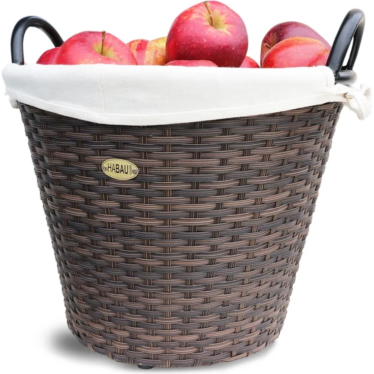 HABAU Holzkorb mit Stoffeinsatz, 42 cm, Braun, aus Polyethylen, mit Metallrahmen