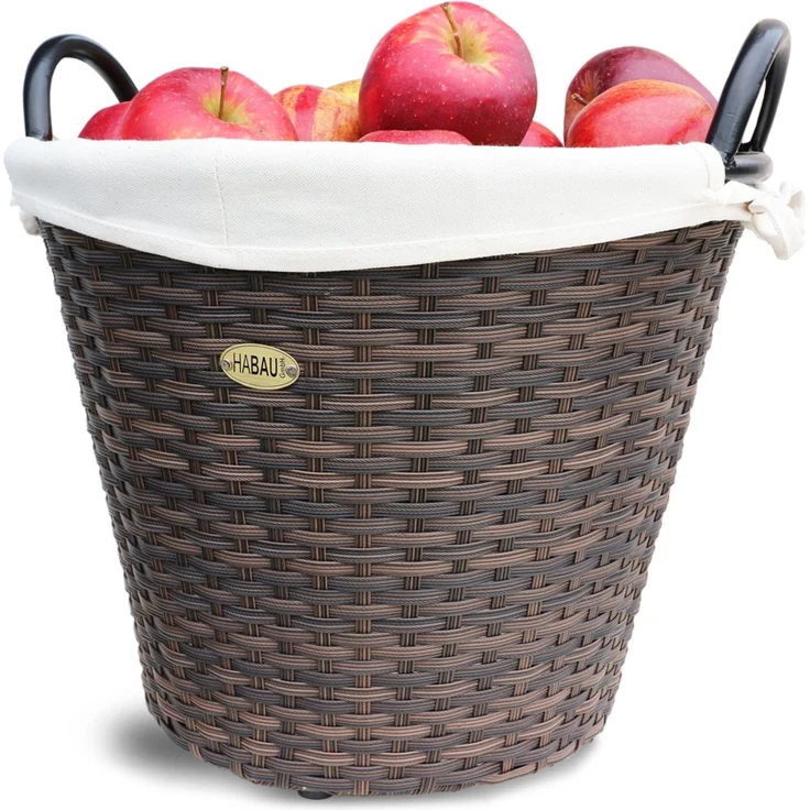 HABAU Holzkorb mit Stoffeinsatz, 42 cm, Braun, aus Polyethylen, mit Metallrahmen – Bild 1