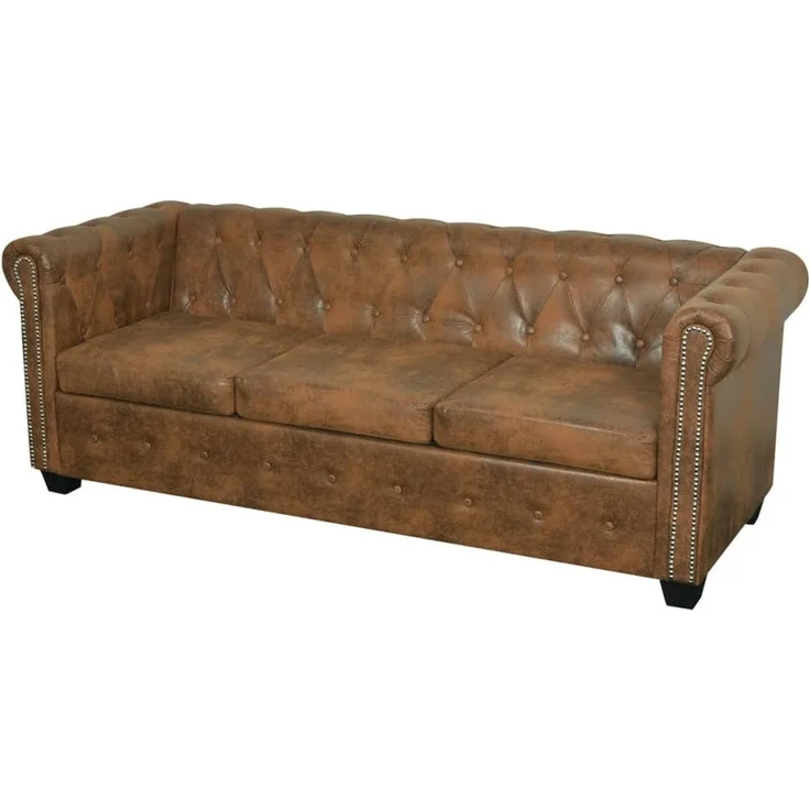 vidaXL Chesterfield-Sofa 3-Sitzer Kunstleder Braun 243620 – Bild 1