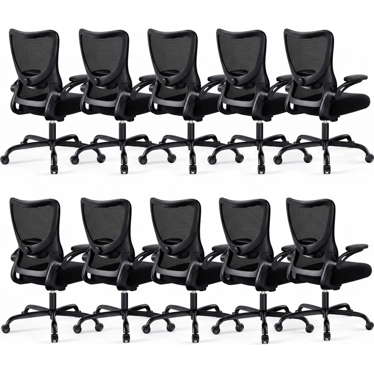 Marsail Bürostuhl Ergonomisch, Schreibtischstuhl mit 3D PU Armlehnen und Verstellbarer Lendenwirbelstütze, Drehstuhl Höhenverstellung und Wippfunktion, schreibtischstuhl aus Mesh, Bis 136kg,10pcs