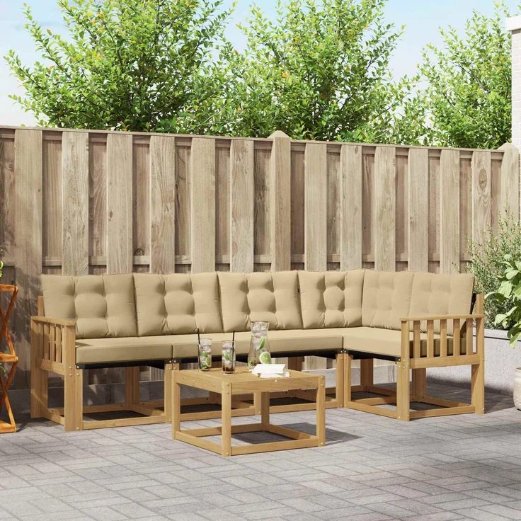 vidaXL Outdoor-Sofagarnitur 6 stk. 5-Sitzer Weiß und Beige 3389499 – Bild 1