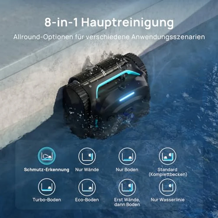 (Neues Modell) WYBOT C2 Vision-A Kabelloser Poolroboter Akku mit KI-Kamera, 8 Modi, starker Saugkraft, Dual-Filter, Wasserlinie, Poolroboter Akku Wand und Boden, App-Steuerung-schwarz dunkelgrün – Bild 5