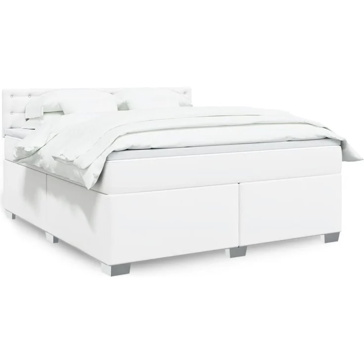 vidaXL Boxspringbett mit Matratze Weiß 180x200 cm Kunstleder 3288433 – Bild 1