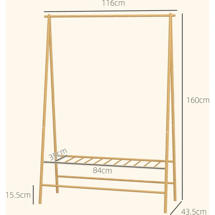 Garderobenständer aus Bambus, B 116 x T 43,5 x H 160 cm, mit Kleiderstange und Schuhablage – Bild 2