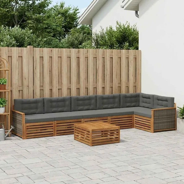 vidaXL Outdoor-Sofagarnitur 7 stk. 6-Sitzer Natur und Anthrazit 3383440
