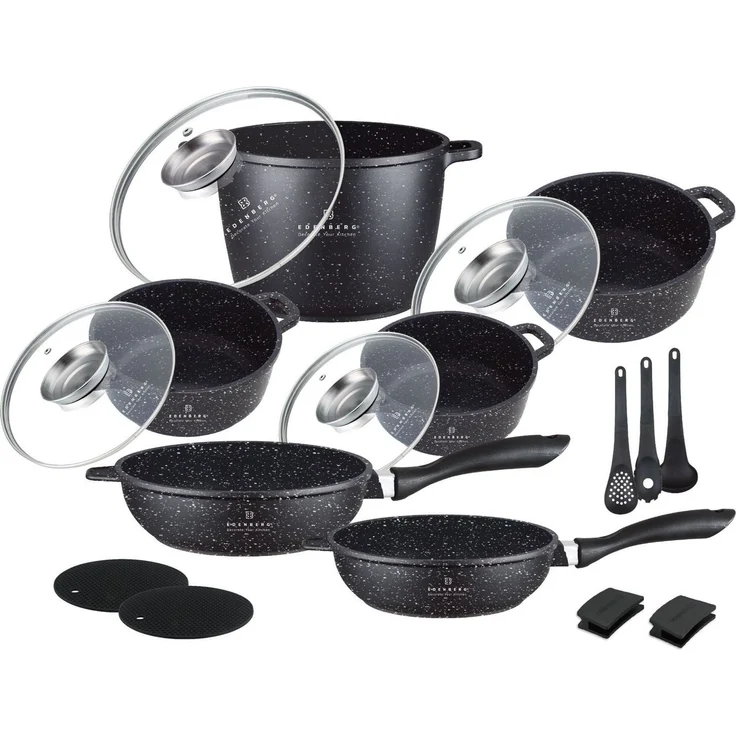 Edenberg Topf-Set Töpfe in 4 verschiedenen Größen plus Pfannen Küchenzubehör, Aluminiumguss, Aluminium, Edelstahl, Keramik (Multifunktional, geeignet zum Kochen, Braten und Backen!, 17-tlg, Es ist eine perfekte Geschenkidee für jeden Anlass), Innovativ...