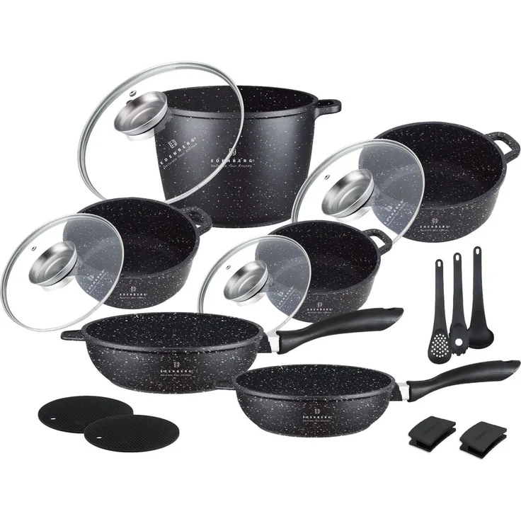 Edenberg Topf-Set Töpfe in 4 verschiedenen Größen plus Pfannen Küchenzubehör, Aluminiumguss, Aluminium, Edelstahl, Keramik (Multifunktional, geeignet zum Kochen, Braten und Backen!, 17-tlg, Es ist eine perfekte Geschenkidee für jeden Anlass), Innovativ...