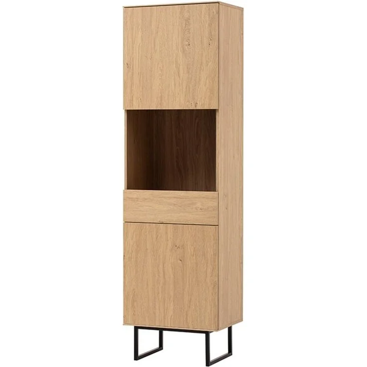 Lomadox Vitrine KASOL-61 Eiche Dekor 58 cm breit grifflos Push-to-open Metallgestell – Bild 4