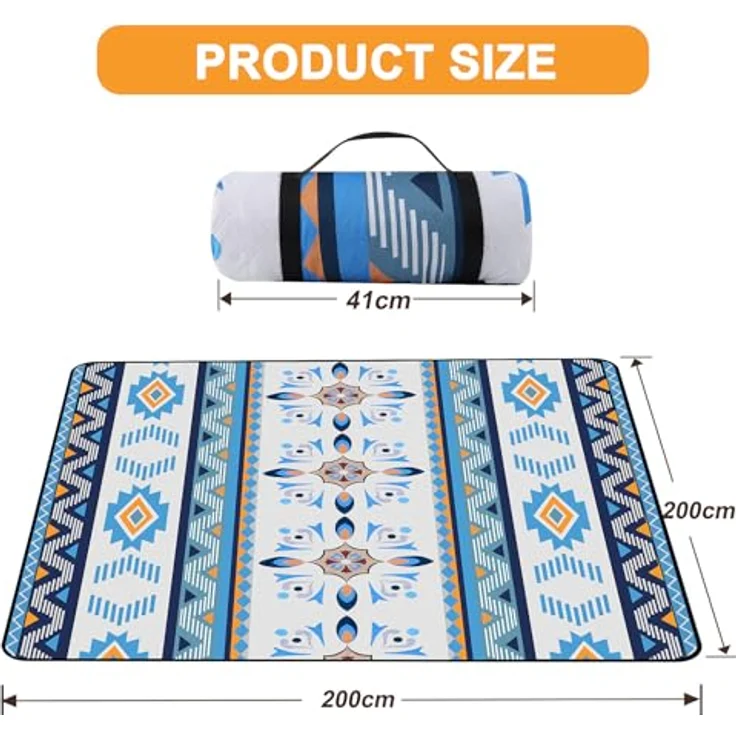 EXTSUD Outdoor Picknickdecke, 200x200 cm Camping Picknick Matte Feuchtigkeit Pad Meeres-Herz Tragbare Picknick Decke Wasserdicht Campingdecke Stranddecke mit Tragegriff Picknick Matte – Bild 3