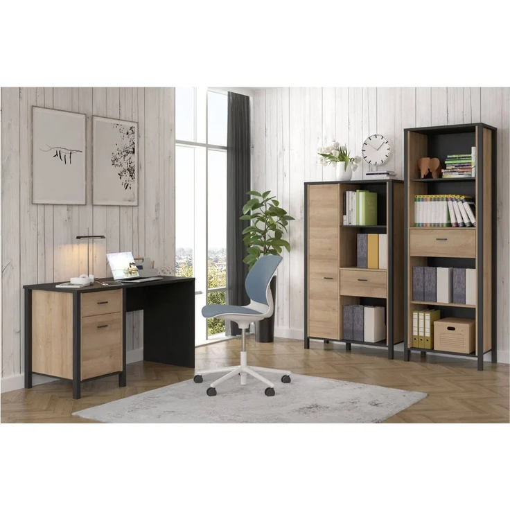Homeoffice Büro-Set HIGH ROCK Riviera Eiche Optik / Schwarz, von Forte – Bild 1