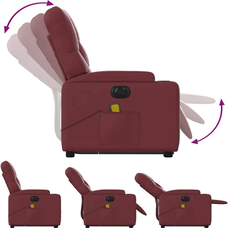 vidaXL Massagesessel mit Aufstehhilfe Elektrisch Weinrot Kunstleder 3204797 – Bild 5