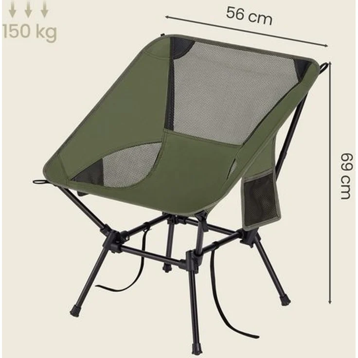 SONGMICS Faltbarer Outdoor Stuhl 2er Set, höhenverstellbarer Campingstuhl mit Stahlrahmen, 2 Seitentaschen, für Reisen, grün – Bild 5