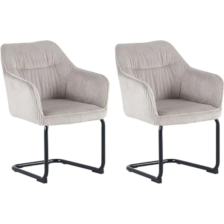 byLIVING ELBA Schwingstuhl 2er Set, drehbar 180° mit Rückholfunktion, Grob-Cord Taupe, Metallgestell schwarz, Armlehnen