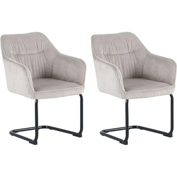 byLIVING ELBA Schwingstuhl 2er Set, drehbar 180° mit Rückholfunktion, Grob-Cord Taupe, Metallgestell schwarz, Armlehnen – Bild 1