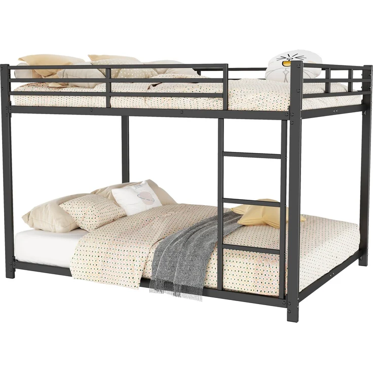 Metall Etagenbett 140x200 cm für Kinder, stabiler Doppelstockbett Rahmen mit Sicherheitsgeländer, platzsparend Schwarz – Bild 6