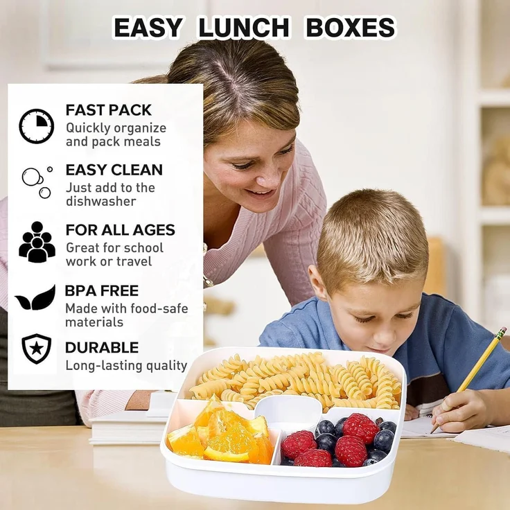 Lunchbox auslaufsicher Bento Box 3 Fächer Salatbehälter 1500 ML Grau – Bild 3