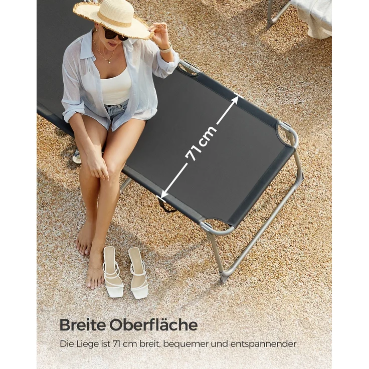 Songmics Gartenliege klappbar, mit Kopfstütze und verstellbarer Rückenlehne, 1x Sonnenliege, ohne Seitentasche, Dunkelgrau, 71 x 200 x 38 cm – Bild 2