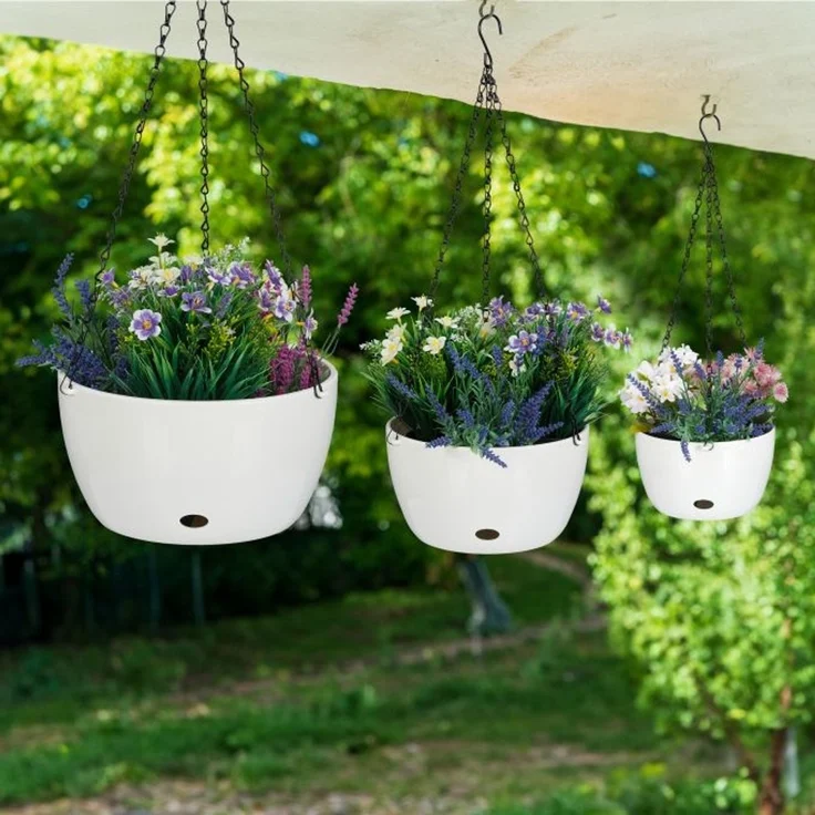 Relaxdays Blumenampeln mit Wasserspeicher 3er Set – Bild 5
