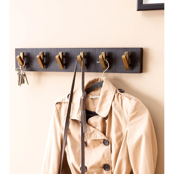 Wandgarderobe Mango Massivholz Metall 60x10x8cm Schwarz Gold Hakenleiste Flur – Bild 1