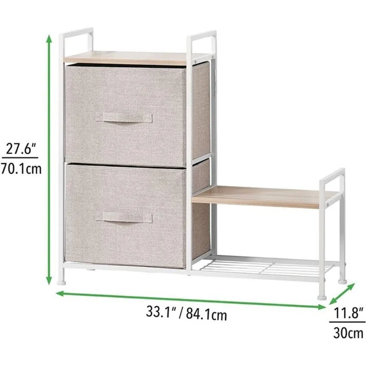 Regalsystem Schrank Holzablage mit 2 Stoffschubladen mDesign Metallrahmen beige – Bild 3