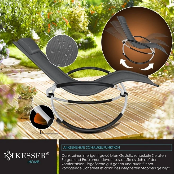 KESSER® Relaxliege Liegestuhl | Gartenliege | Gartenstuhl | Klappstuhl faltbar | Schwungliege | Schaukelsessel | ergonomische Relaxsessel | wetterfest | 180 kg Belastung | 174 x 78 x 89 cm Anthrazit – Bild 3
