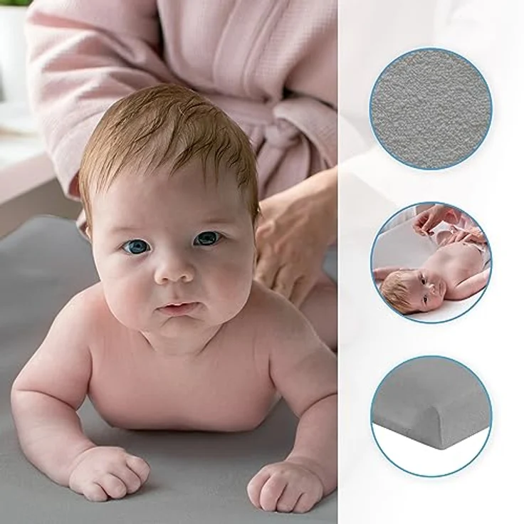 Baby Comfort Wickelauflage Frottee Bezug für 80x50 cm Windelwechsler mit erhöhten Kanten (Grau) – Bild 5