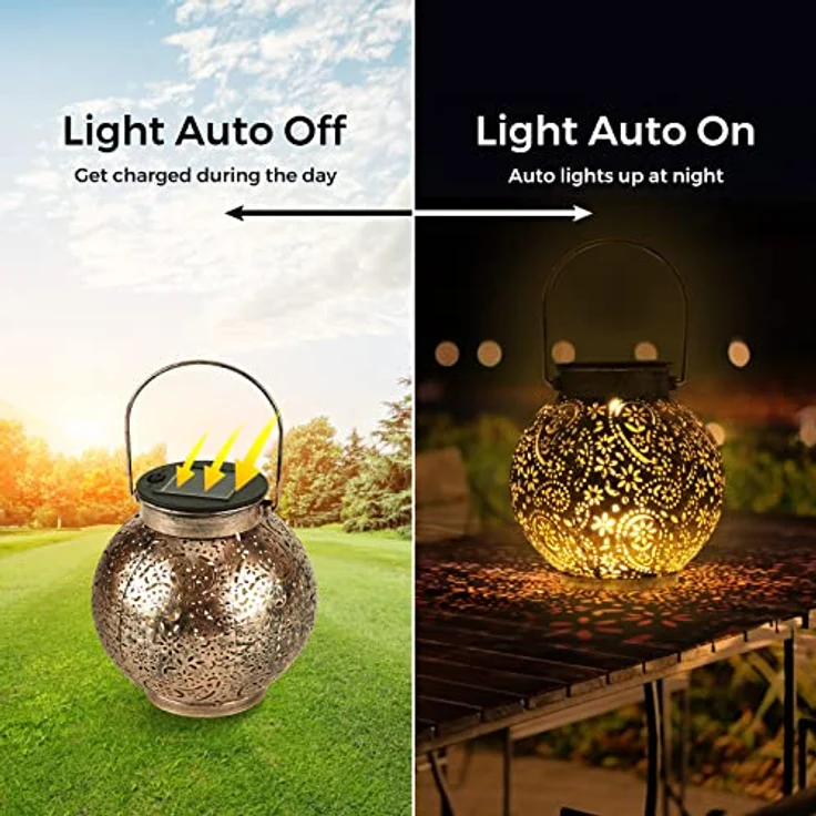 Solarlaterne für Außen, 2 Stück Solarlampen Balkon Deko, Outdoor IP65 Wasserdicht Gartendeko für Draußen, LED Vintage Laterne Hängend für Veranda, Garten Dekorationen Terrasse Rasen Hof Gehweg – Bild 6