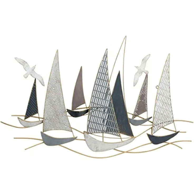 BOLTZE Wandobjekt Segelboote aus Eisen, Wandbild im Shabby Look, mehrfarbig, 109 cm x 69 cm
