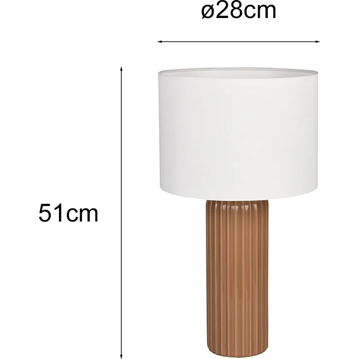Große LED Tischleuchte mit Keramikfuß Mocca & Stoffschirm Beige, Höhe 51cm – Bild 4