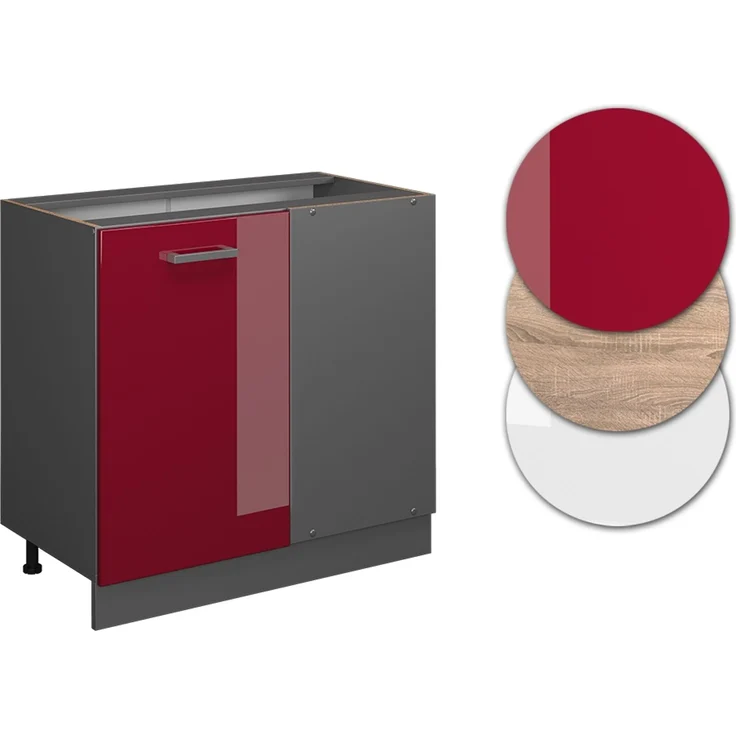 Eckunterschrank R-Line Rot Hochglanz 86 cm AP Marmor Vicco – Bild 5