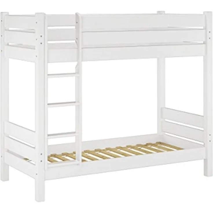 Erst-Holz Etagenbett weiß 100x200 cm, Nische 100 cm, mit 2 Rollroste