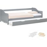 Gästebett Holzbett 90x200 cm mit 2 Matratzen Grau Tagesbett ausziehbar Jugendbett Ausziehbett Funktionsbett