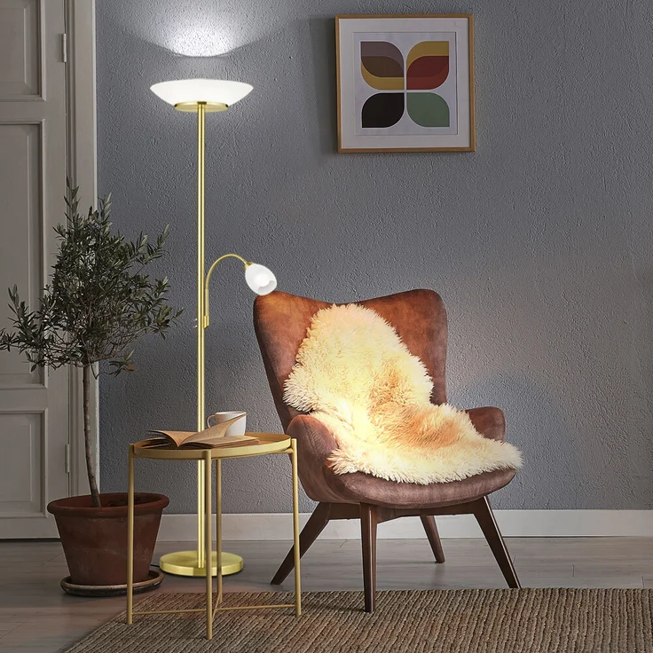 Stehleuchte, Metall, Glas, weiß, Flexoarm, H 180 cm – Bild 5