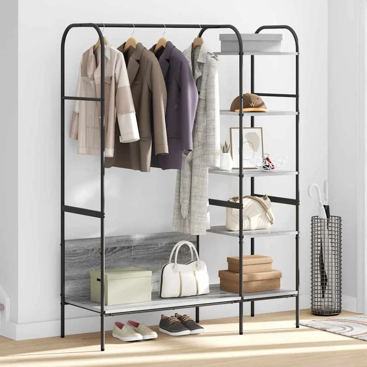 vidaXL Kleiderständer mit Regal Grau 120 x 44 x 160 cm Holzwerkstoff 868448 – Bild 3