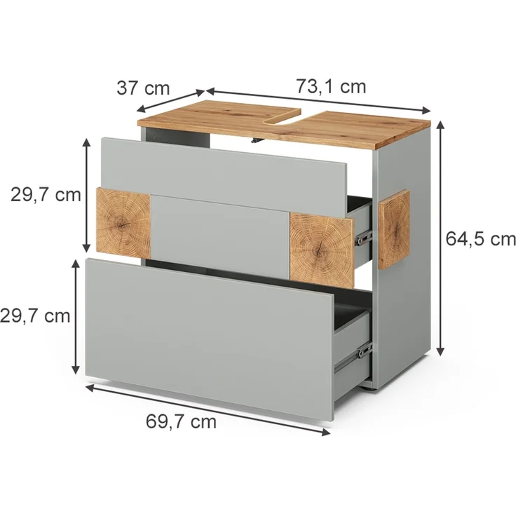 Waschbeckenunterschrank Eden Grau/Artisan 70 x 64.5 cm mit 2 Schubladen Vicco – Bild 2