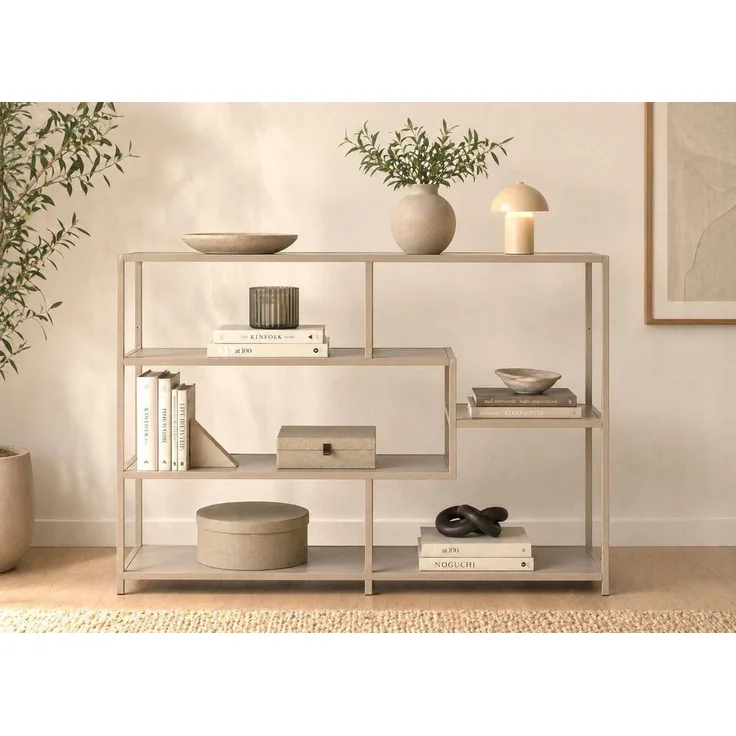 ACTONA GROUP Bücherregal Seaford - Mehrzweckregal & Raumteiler, modern, Metall, Asymmetrisch, stabil & viel Stauraum, zeitloses Design, 6 Regalböden