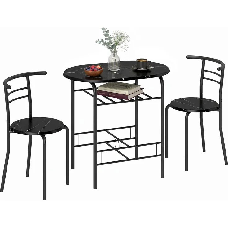 HOMCOM Essgruppe, MDF, Metall, Schwarz, 80L x 52B x 76H cm