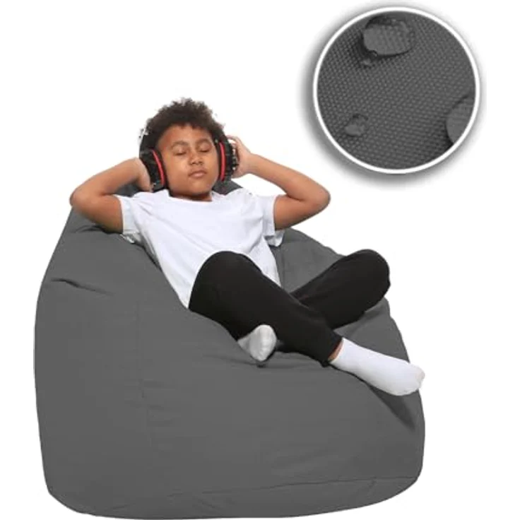 HomeIdeal - Sitzsack XXL Bodenkissen für Erwachsene & Kinder - Geeignet für Gaming oder Entspannen - Indoor wie Outdoor da er Wasserfest ist - mit EPS Perlen (Anthrazit, XL) – Bild 7