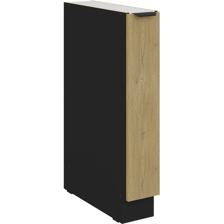 Küchen Unterschrank Schrankauszug 15 cm CREMONA Eiche hell + Schwarz matt Küche Küchenzeile Küchenblock Einbauküche – Bild 5
